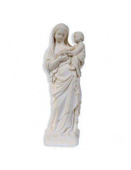 Vierge à l'oiseau en pierreline, ton pierre de 21 cm