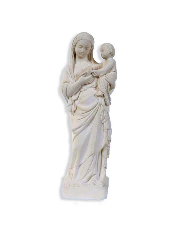 Vierge à l'oiseau en pierreline, ton pierre de 21 cm