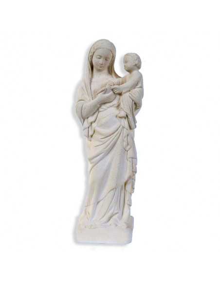 Vierge à l'oiseau en pierreline, ton pierre de 21 cm