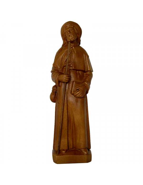 Statue de saint Jacques de Compostelle en pierreline ton bois de 20 cm