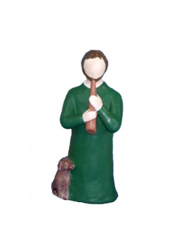 Le berger avec sa flûte de la crèche Onillon. Santon polychrome de 10 cm