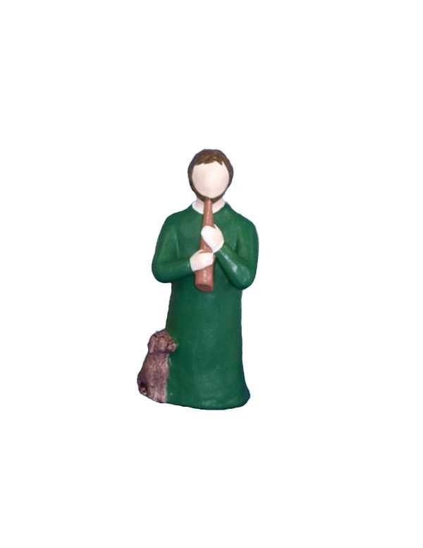 Le berger avec sa flûte de la crèche Onillon. Santon polychrome de 10 cm