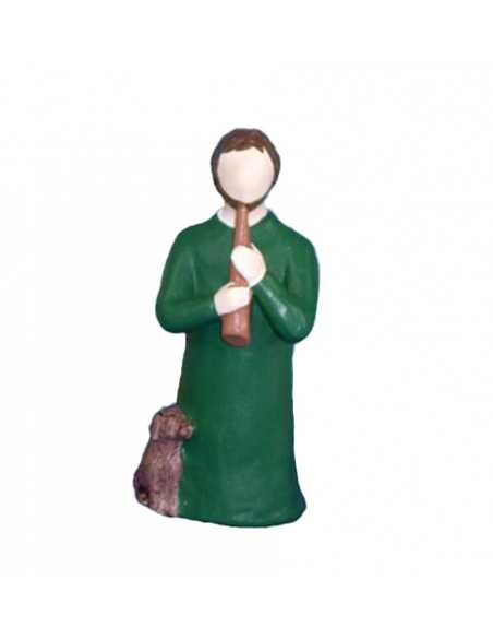 Le berger avec sa flûte de la crèche Onillon. Santon polychrome de 10 cm