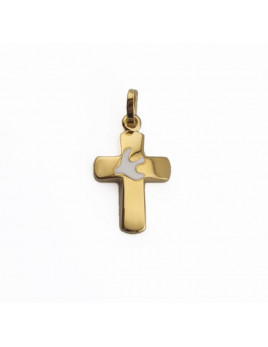 Croix avec Colombe blanche - plaqué or