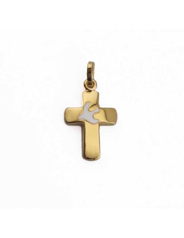 Très jolie croix avec la Colombe blanche en plaqué or