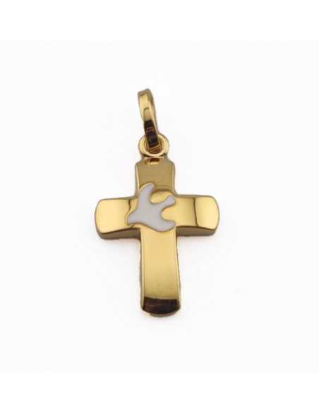 Croix avec Colombe blanche - plaqué or
