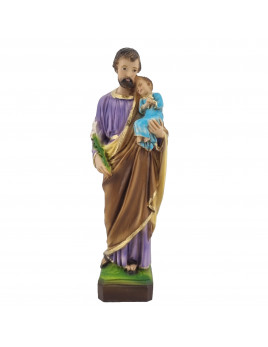 Jolie statue en résine polychrome de saint Joseph portant l'Enfant-Jésus