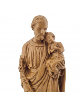 Jolie statue de saint Joseph portant l'Enfant-Jésus en résine ton bois 2