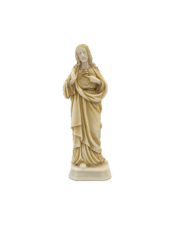 Statue du Sacré-Cœur en albâtre coloré beige et or