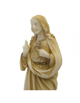 Statue du Sacré-Cœur en albâtre coloré beige et or 2