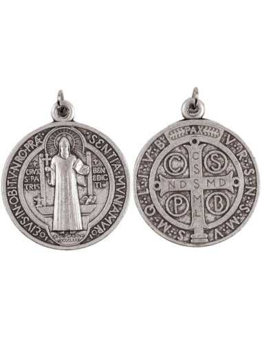 Médaille de saint Benoît en métal argenté de 15 mm de diamètre