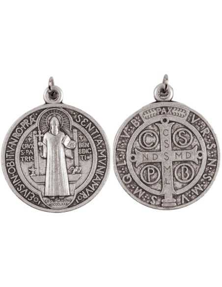 Médaille de saint Benoît en métal argenté de 15 mm de diamètre