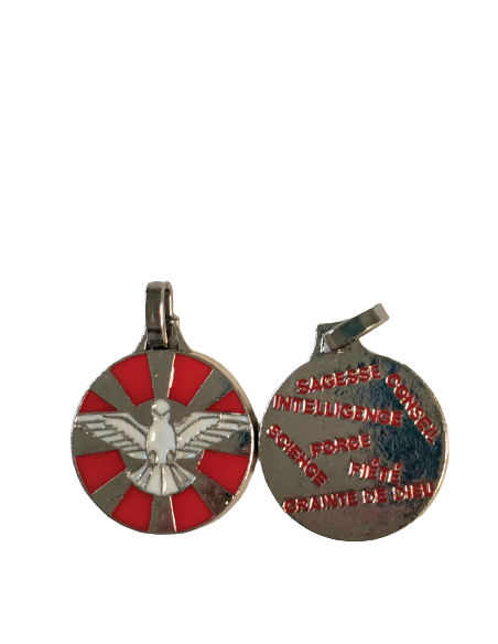 Médaille du Saint-Esprit et des sept dons en métal argenté émaillé 20 mm