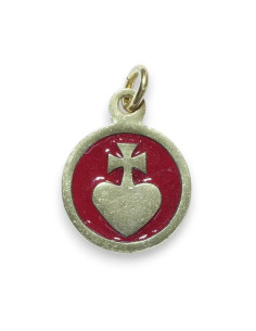 Médaillon Sacré-Cœur bronze émaillé fond rouge