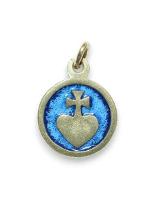 Médaillon Sacré-Cœur bronze émaillé fond bleu