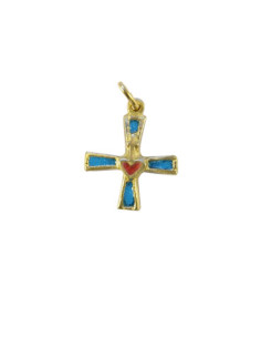Pendentif petite croix en bronze émaillé - Sacré-Cœur