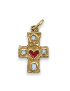 Joli pendentif en bronze patiné orné d'émaux "grand feu". 2.5 cm