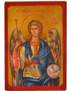 Magnifique icône dorée à la feuille de saint Michel Archange réalisée par l'Atelier "Les Clémences"