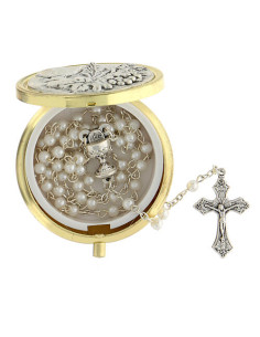 Etui à chapelet rond avec chapelet imitation nacre