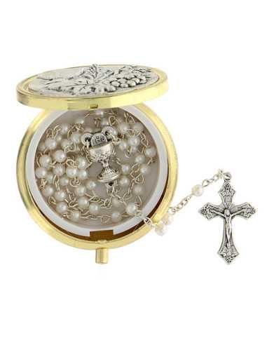Etui à chapelet rond avec chapelet imitation nacre