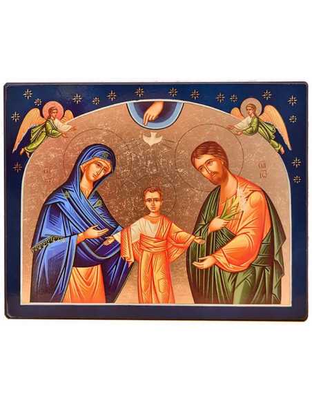 Icône dorée à la feuille de la Sainte Famille aux étoiles réalisée par l'atelier "Les Clémences"