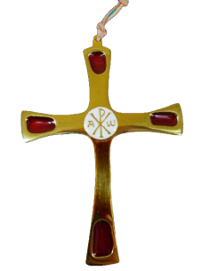 Croix en bronze avec au centre le Chrisme entouré de l'alpha et l'omega. 2