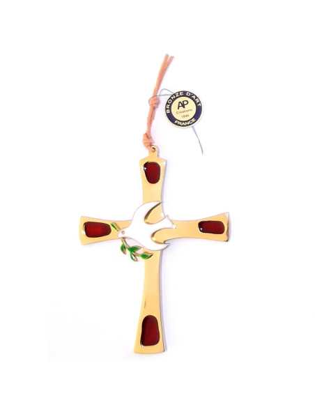 Croix Saint-Esprit en bronze - rouge