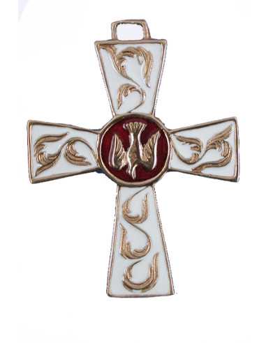 Croix bronze émaillé colombe - blanc
