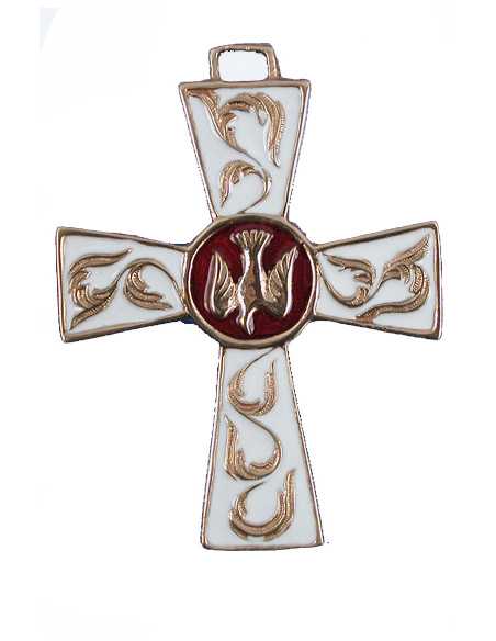 Croix bronze émaillé colombe - blanc