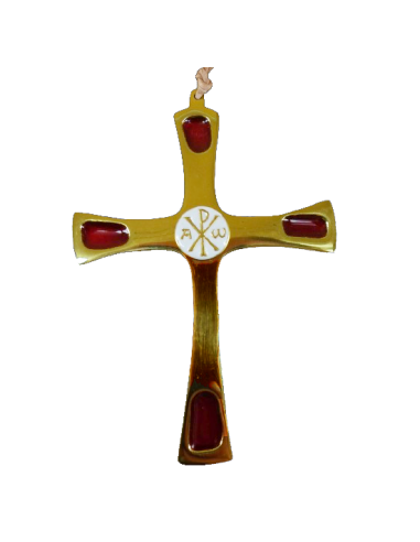 Croix en bronze avec au centre le Chrisme entouré de l'alpha et l'omega.