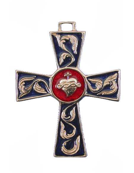 Sacred Heart bronze cross - blue