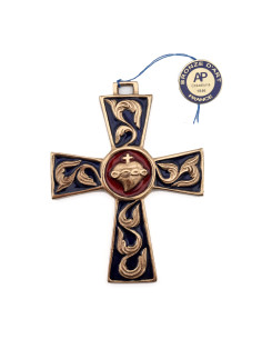 Sacred Heart bronze cross - blue 2