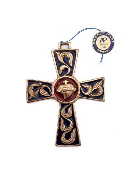 Sacred Heart bronze cross - blue
