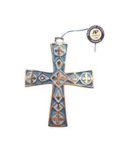 Croix bronze émaillé Alpha et Omega - bleu turquoise 2