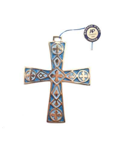 Croix bronze émaillé Alpha et Omega - bleue...