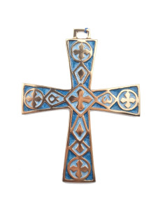 Croix bronze émaillé Alpha et Omega - bleu turquoise