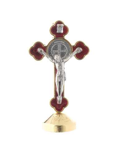 Petite croix de Saint Benoît sur socle - rouge
