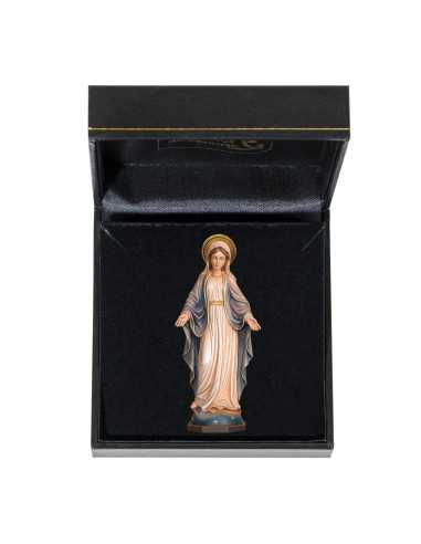 Ravissante petite statue de la Vierge en bois peint ou naturel de 6.5 cm de hauteur avec son coffret cadeau