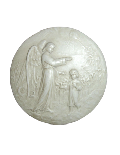 Joli médaillon en plâtre avec attache au dos de l'ange gardien bénissant un enfant