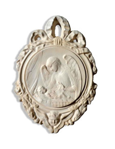 Joli médaillon ou bas-relief en plâtre de l'ange à l'étoile.