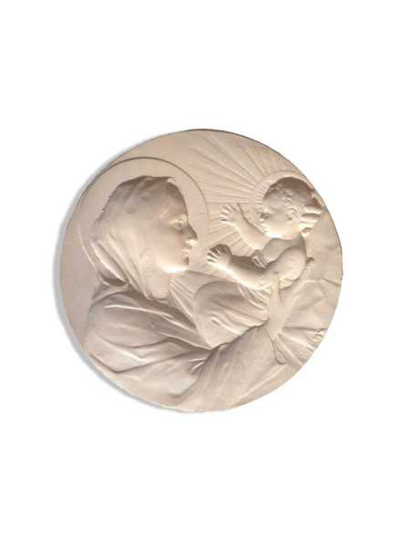 Joli médaillon de berceau en plâtre avec la Vierge et l'Enfant