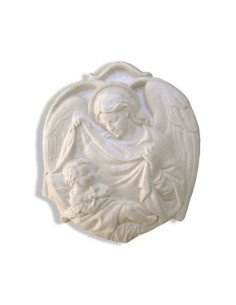 Joli médaillon d'Ange gardien en plâtre, avec attache au dos.