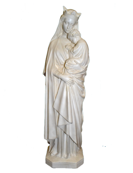 Magnifique statue en plâtre ou pierre reconstituée de Notre-Dame de la Sagesse, de fabrication française.