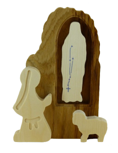 Tableau en bois de chêne et de hêtre de la grotte de Lourdes.