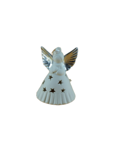 Ange en porcelaine avec une petite clochette à l'intérieur.