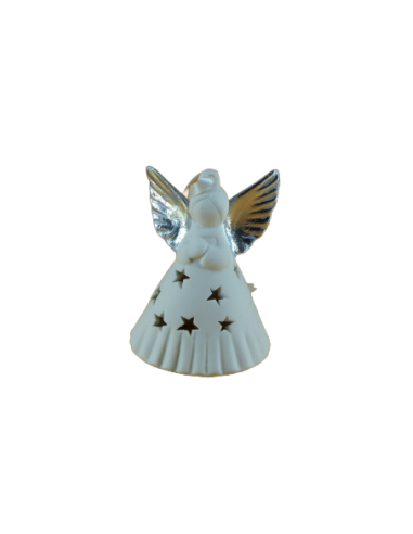 Ange en porcelaine avec une petite clochette à l'intérieur.