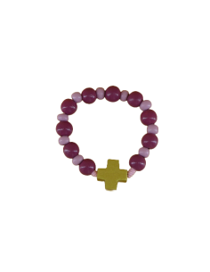 Bracelet-dizainier en bois vieux rose peint à la main dans un atelier des Philippines