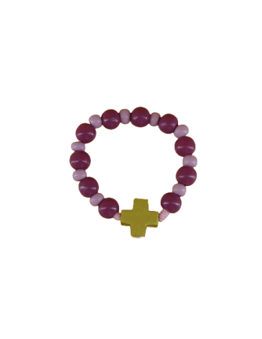 Bracelet-dizainier en bois vieux rose peint à la main dans un atelier des Philippines