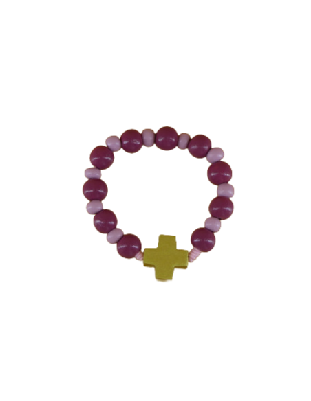 Bracelet-dizainier en bois vieux rose peint à la main dans un atelier des Philippines