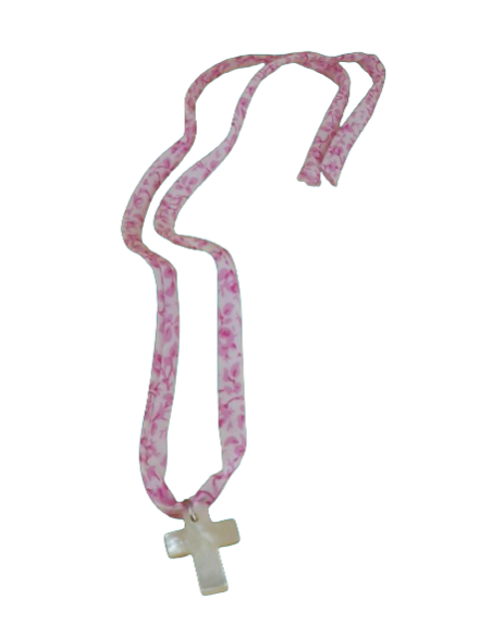 Croix en nacre - Ruban liberty rose